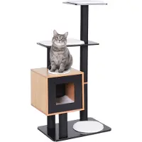 PawHut Arbres à chat au design contemporain, sisal naturel, centre d'activités, plateformes d'enclos, balles de jeu à suspendre, 71,5 L x 49,5 l x 120 H cm, MDF, hêtre noir