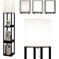 Costway Lampadaire 160cm, étagère à 3 niveaux avec prise USB, en bois, pour E27