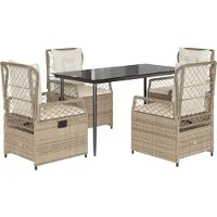 Syfax Ensemble à manger de jardin avec coussins 5pcs Beige poly rotin