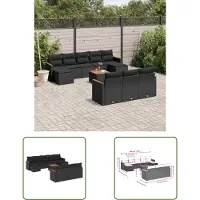 The Living Store 11 pcs. salon de jardin avec coussins noir poly rotin