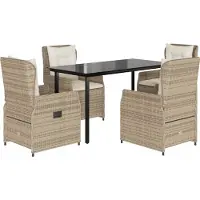 Syfax Ensemble à manger de jardin avec coussins 5pcs Beige poly rotin