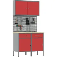 vidaXL Établi avec tiroirs 5 pièces Rouge Ingénieurs Bois et acier