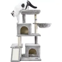 HOME DELUXE - Arbre à chat RUBY - Couleur : gris, dimensions : 100 x 49 x 49 cm, matériau : polyester, sisal, structure : MDF I Arbre à chat Poteau à griffer Tronc à griffer