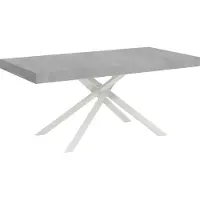 Ityhome - Table extensible 200/460x90 cm Karida effet gris béton pieds blancs
