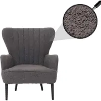 Mendler Lounge-Sessel HWC-K37, Cocktail-/Ohrensessel Polsterstuhl Retro Vintage Stoff Bouclé (600g/m²) Öko-Tex gris foncé