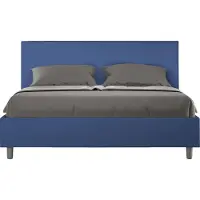 Ityhome - Lit coffre rembourré 160x200 similicuir bleu Adele