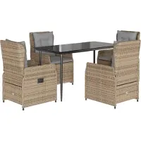 Syfax Ensemble à manger de jardin avec coussins 5pcs Beige poly rotin