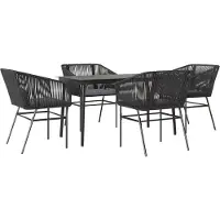Syfax Ensemble à manger de jardin et coussins 5 pcs noir rotin verre