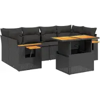 Syfax Salon de jardin 7 pcs avec coussins noir résine tressée
