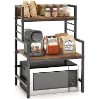 Costway Support pour micro-ondes à 3 niveaux, étagère de comptoir industrielle avec 2 étagères ouvertes, étagère à épices peu encombrante, capacité de charge 50 kg, brun rustique