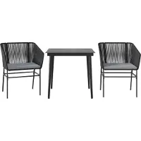 Syfax Ensemble à manger de jardin et coussins 3 pcs noir rotin verre