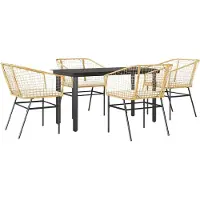 Syfax Ensemble à manger jardin coussins 5pcs marron poly rotin verre