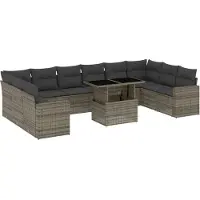 vidaXL Ensemble de salon de jardin 11 pièces avec coussins Gris Poly rotin