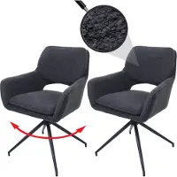 Mendler Lot de 2 chaises de salle à manger HWC-N74, chaise de cuisine, pivotante Auto-Return, tissu Bouclé (540g/m²) Oeko-Tex gris foncé