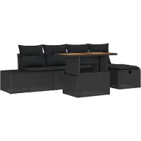 Syfax Ensemble de canapé de jardin avec coussin 6 pcs Noir polyrotin