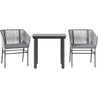 Syfax Ensemble à manger jardin coussins 3 pcs gris poly rotin verre