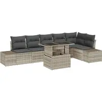 Syfax Ensemble de canapé de jardin 7 pcs Gris clair Poly rotin
