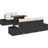 Syfax Ensemble de canapé de jardin 6 pcs Noir Poly rotin