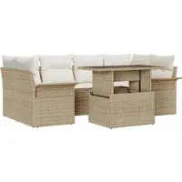 Syfax Ensemble canapé de jardin avec coussins 7 pcs Beige Poly-Rotin