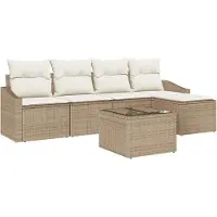 Syfax Canapé Set avec coussins 6 pcs Beige Poly Rattan
