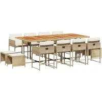 vidaXL Salon de jardin 13 pièces avec coussins Beige Poly Rattan