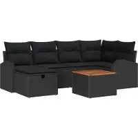 Syfax Ensemble de canapé de jardin avec coussin 7 pcs Noir polyrotin