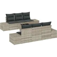 Syfax Ensemble de canapé de jardin 7 pcs Gris clair polyrotin