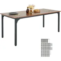 Vevor Table à manger rectangulaire Table de cuisine en bois (180 cm / 136,1 kg de capacité de charge) pour 6-8 personnes, meuble de salle à manger de ferme avec pieds en fer