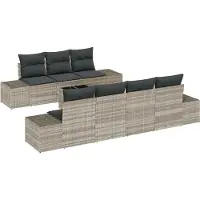 Syfax Ensemble de canapé de jardin 8 pc Gris clair polyrotin