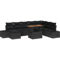 Syfax Ensemble de canapé de jardin 9 pcs Noir Poly rotin
