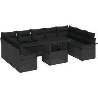 Syfax Ensemble de canapé de jardin 10 pcs Noir Poly rotin