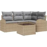 vidaXL Ensemble de canapés de jardin avec coussins 5 pièces Beige et gris clair Poly-rotin