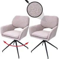 Mendler Lot de 2 chaises de salle à manger HWC-N74, chaise de cuisine, pivotante Auto-Return, tissu Bouclé (540g/m²) Oeko-Tex beige
