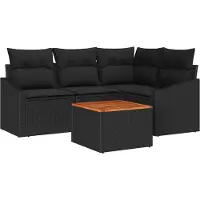 Syfax Ensemble de canapé de jardin modulaire 5 pcs, polyrotin noir, avec coussins, table, résistant aux UV et intempéries, capacité 4 personnes, 515 kg