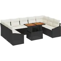 Syfax Ensemble de canapé de jardin 10 pc Noir et Crème
