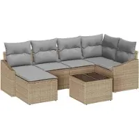 Syfax Ensemble de Canapés avec coussin 7 pcs Beige polyrotin