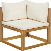 Syfax Canapé d'angle sectionnel et coussin blanc crème Bois d'acacia