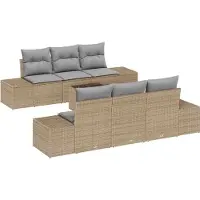 Syfax Ensemble de canapé de jardin avec coussin 7 pcs Beige polyrotin
