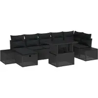 Syfax Ensemble salon de jardin modulable 8 pcs, canapé d'angle avec rangement, poly rotin noir, coussins inclus, capacité 7 places, pieds réglables