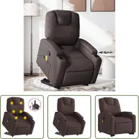The Living Store Fauteuil de massage avec releveur Tissu brun foncé