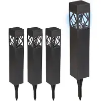 Relaxdays Lot de 4 lampes solaires , lumière blanche froide, étanches, capteur crépusculaire, lampe solaire à LED, H x l x P : 41 x 6 x 6 cm, noir
