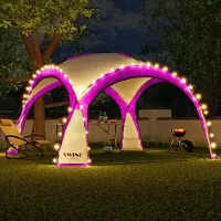 Swing&Harmonie LED Event Pavillon XXL DomeShelter 450cm Garten inkl. Solarmodul Designer Tente de jardin Camping Tente de fête avec éclairage - rose