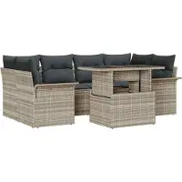 Syfax Ensemble de canapé de jardin 7 pcs Gris clair Poly rotin