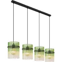 Globo Suspension noire Gorley avec verre vert 4 lumières
