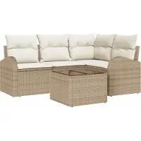 Syfax Ensemble de canapé de jardin 5 pcs Beige et blanc polyrotin