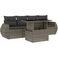 Syfax Salon de jardin 5 pcs avec coussins gris résine tressée