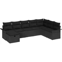 Syfax Ensemble Canapé de Jardin Modulaire, Poly Rotin Noir Tressé à la Main, Résistant aux Intempéries Anti-UV, avec Rangement Caché et Coussins, 8 pièces