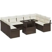 Syfax Ensemble de canapé de jardin 10 pcs Marron Poly rotin