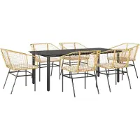 Syfax Ensemble à manger jardin coussins 7pcs marron poly rotin verre