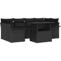 Syfax Ensemble de canapé de jardin avec coussin 7 pcs Noir Poly rotin